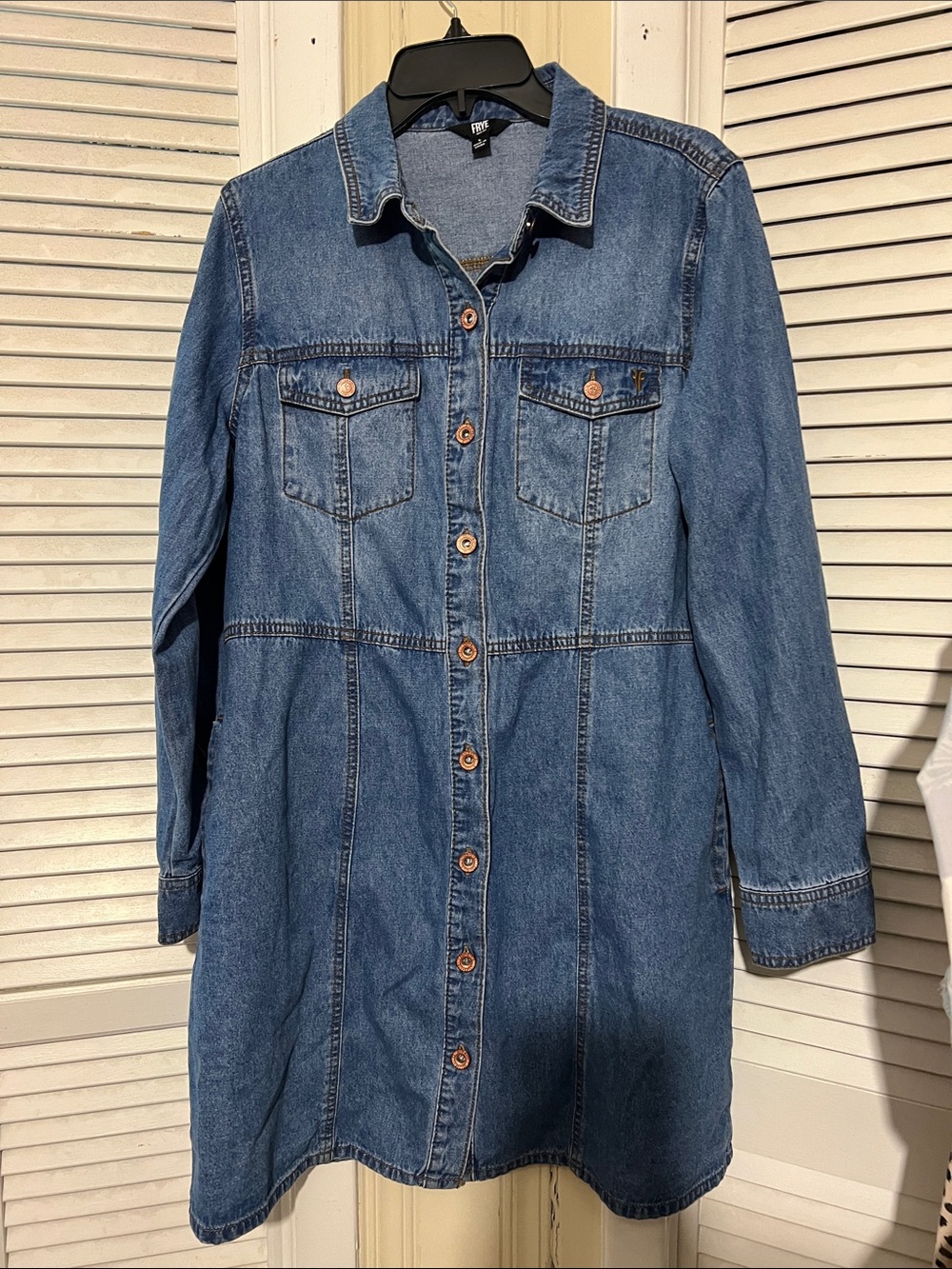 Frye Medium Blue Denim Button-Front Jacket Dress